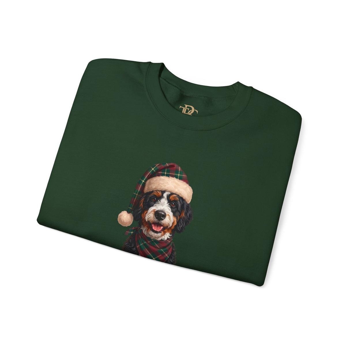 Bernedoodle Holiday Portrait Sweatshirt | Forest Green | Garnet