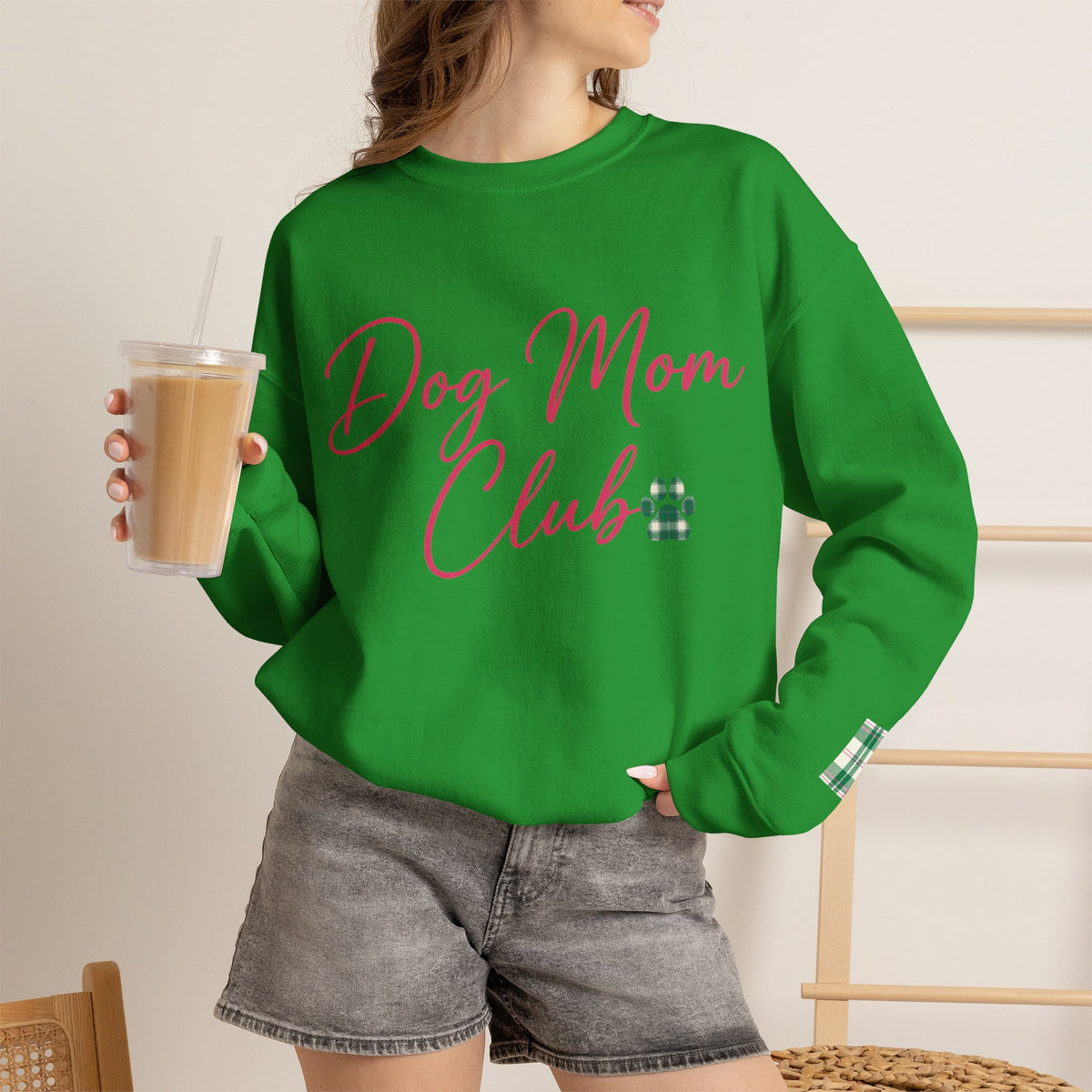 The Dog Mom Club Crewneck Sweatshirt | Kelly Green | Pink