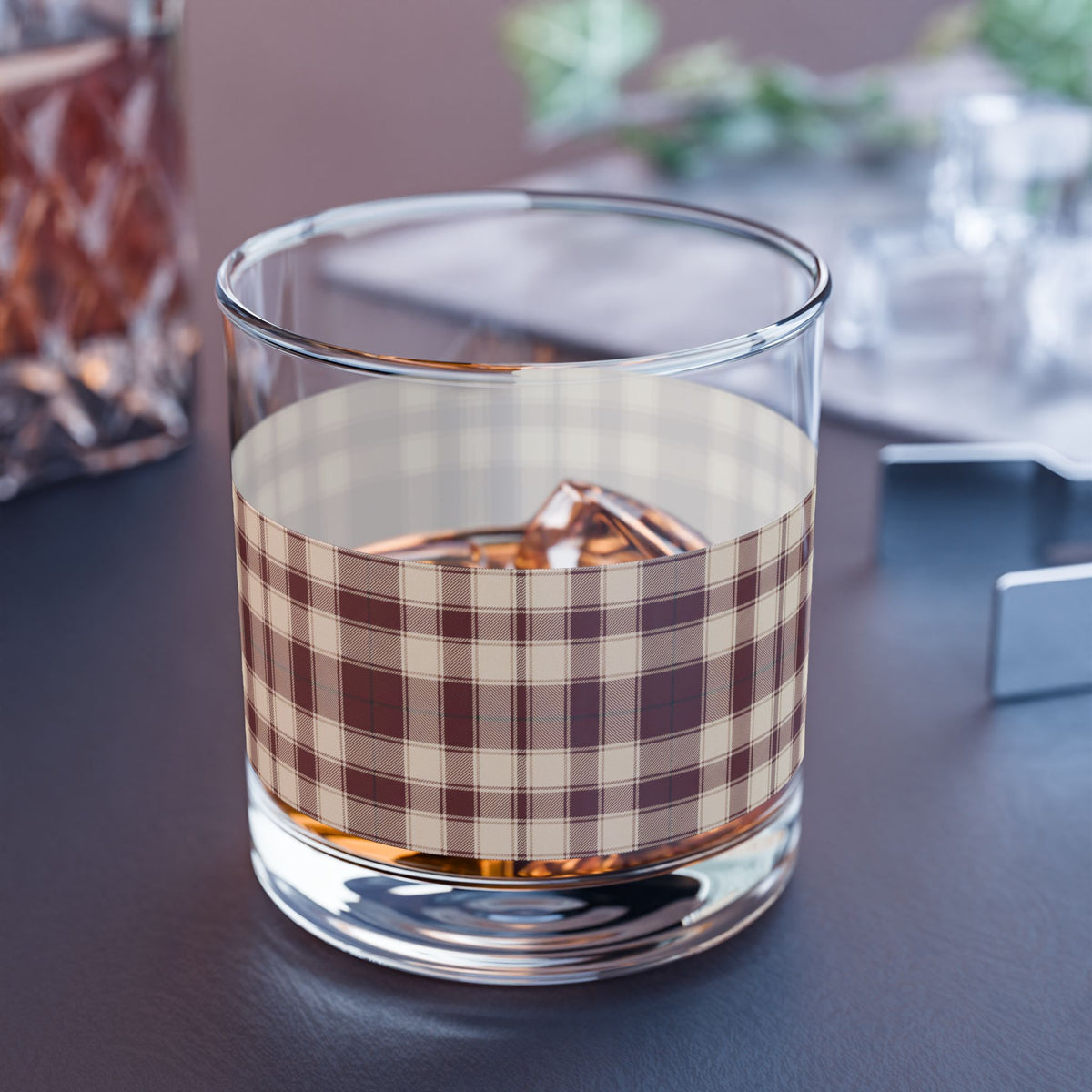 Plaid Rocks Glass | Maroon | Country Estate Collection