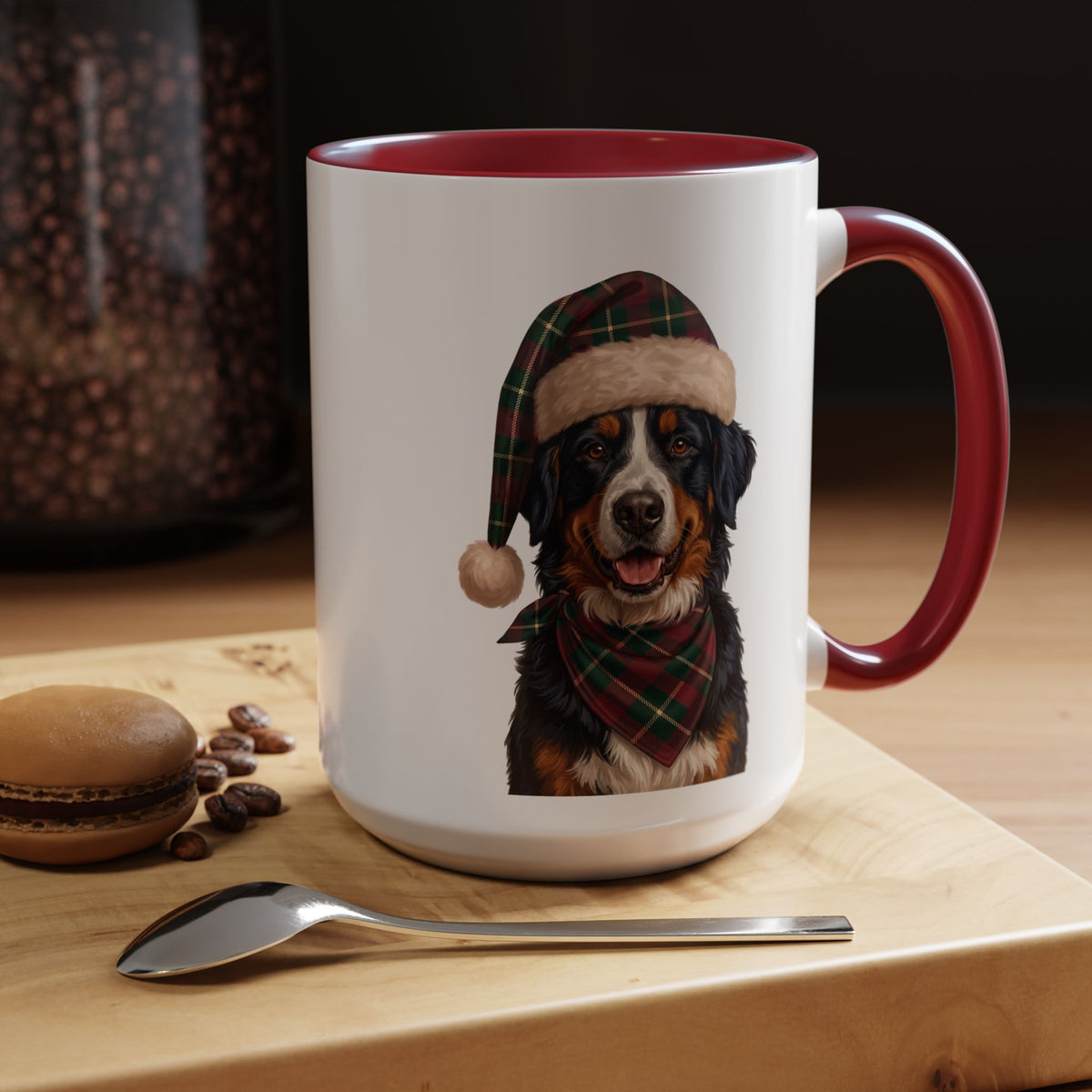 Bernese Mountain Dog Holiday Mug | Maroon | 15oz