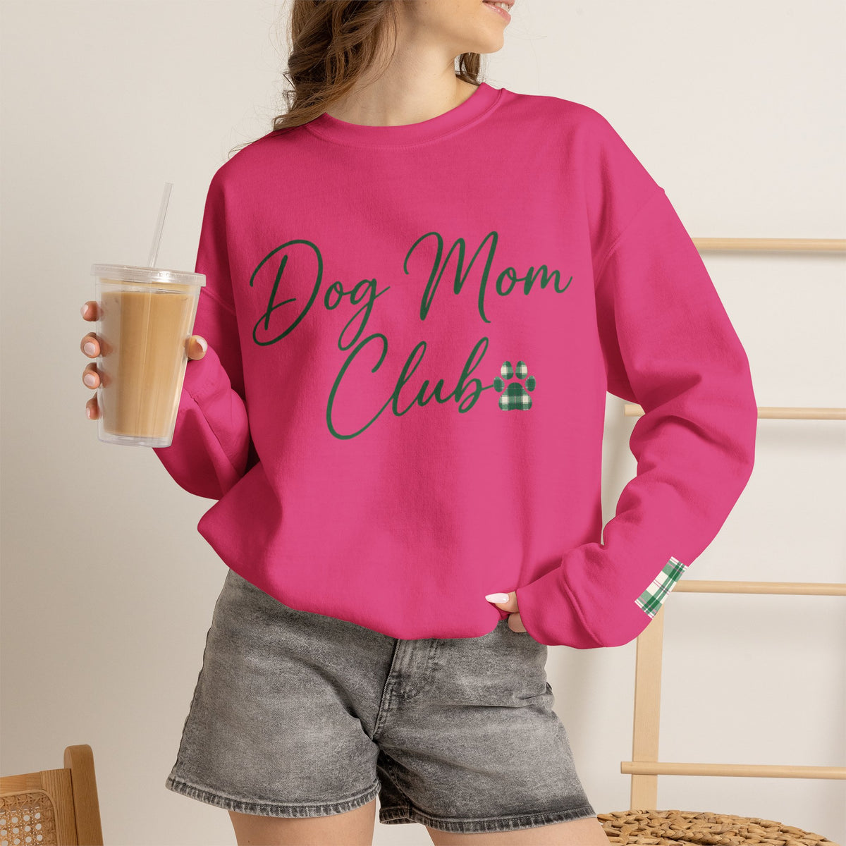 The Dog Mom Club Crewneck Sweatshirt | Kelly Green | Pink