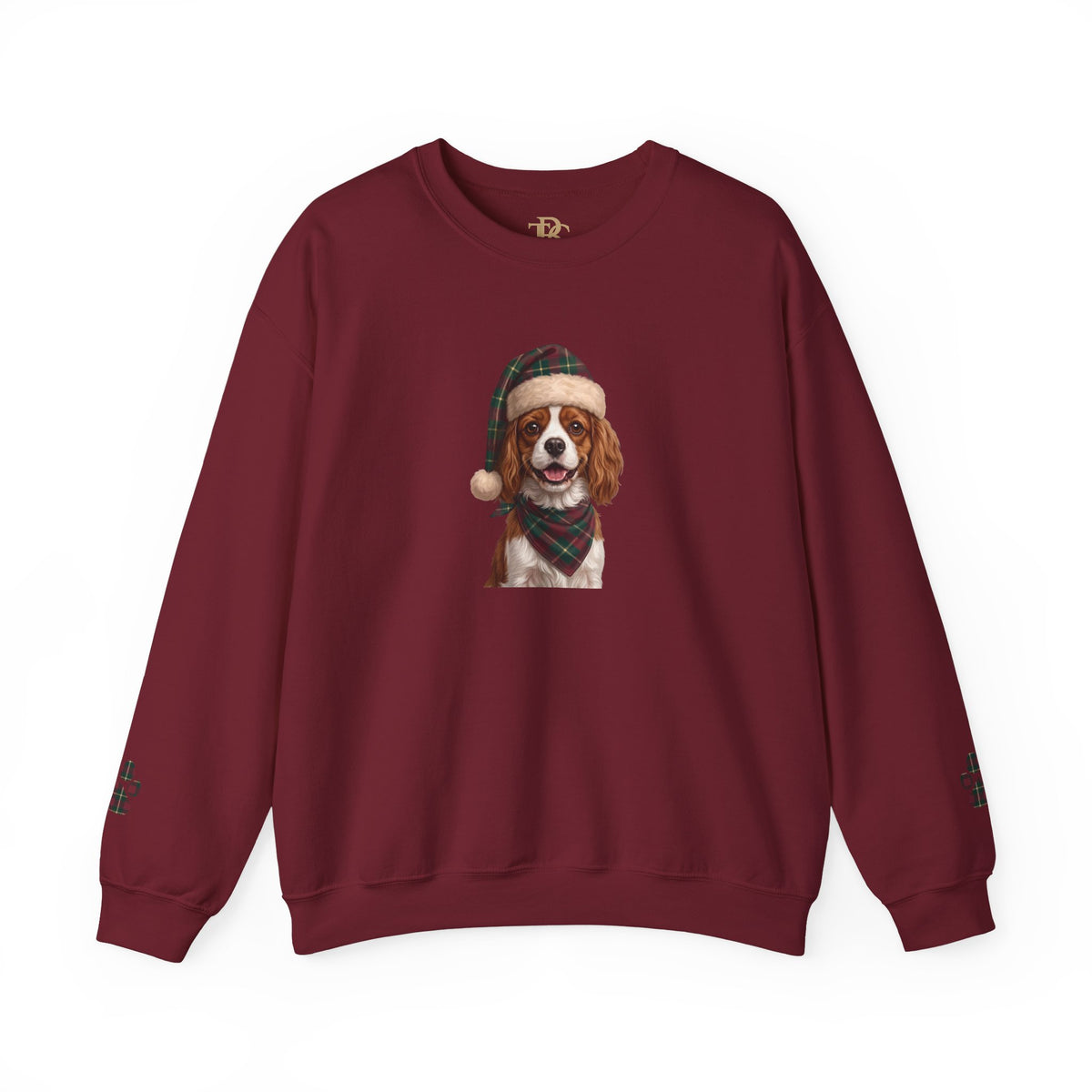 Cavalier King Charles Spaniel Holiday Portrait Sweatshirt | Forest Green | Garnet