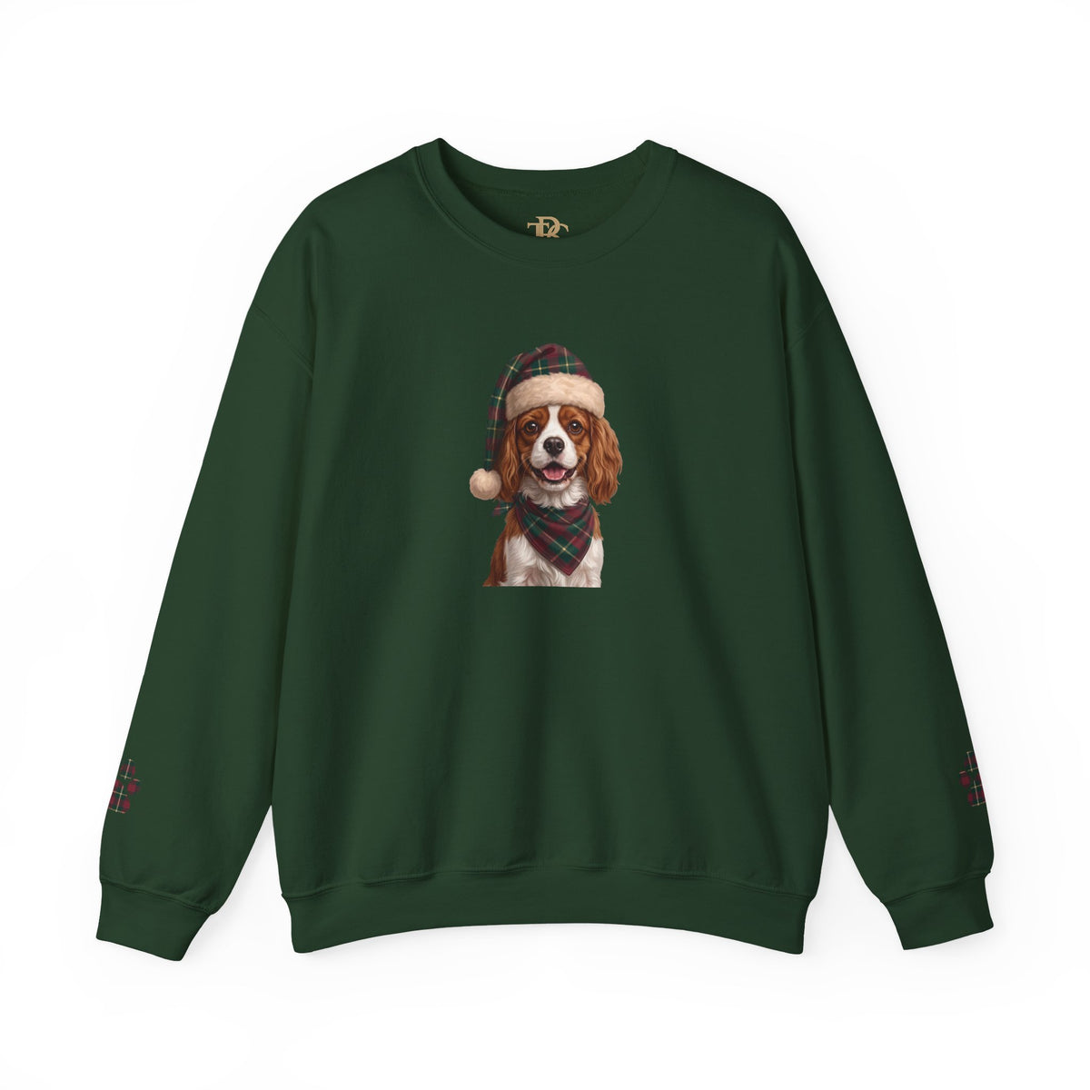 Cavalier King Charles Spaniel Holiday Portrait Sweatshirt | Forest Green | Garnet