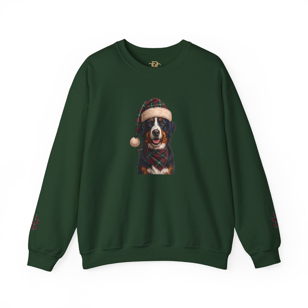 Bernese Mountain Dog Holiday Sweatshirt | Forest Green | Garnet