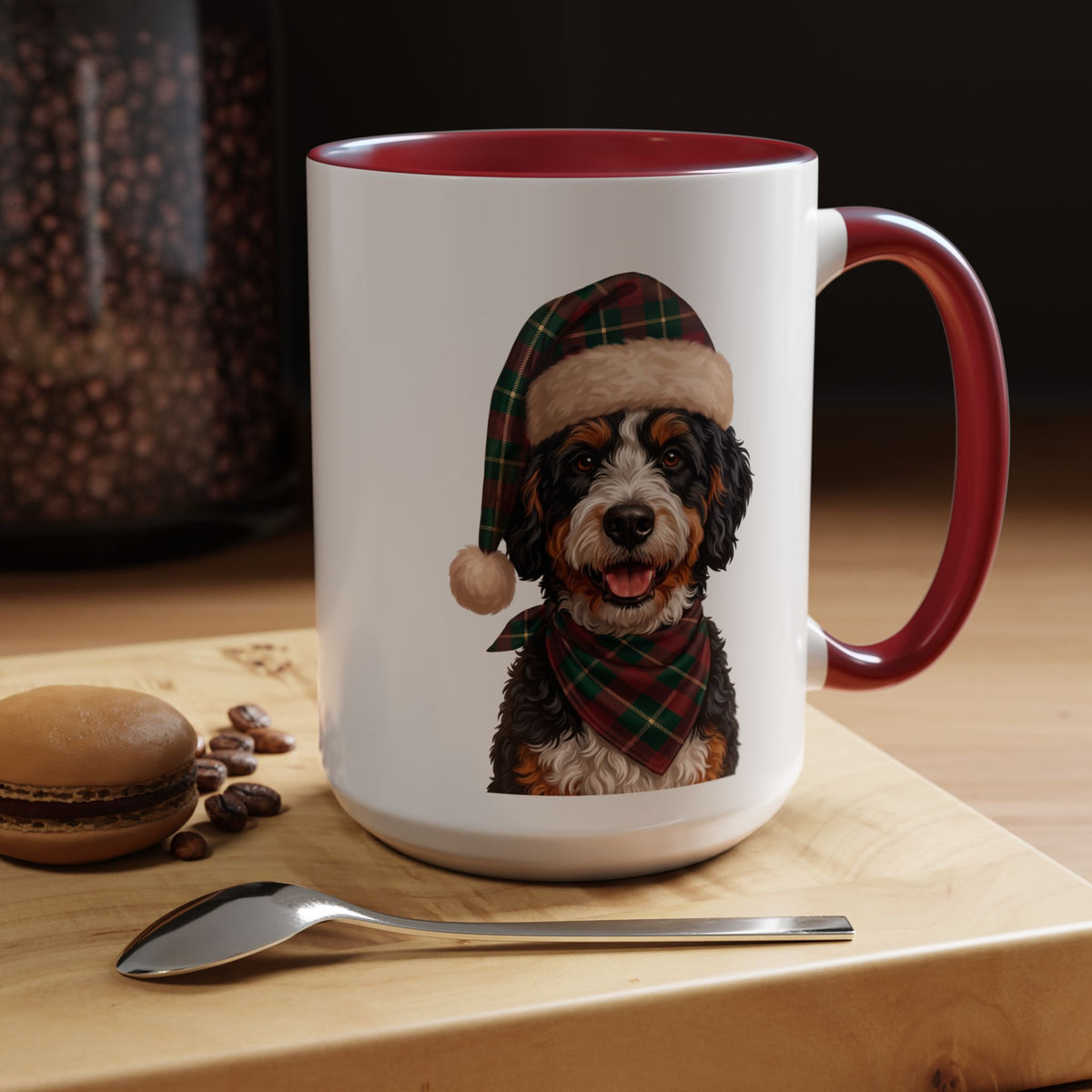 Bernedoodle Holiday Mug | Maroon | 15oz