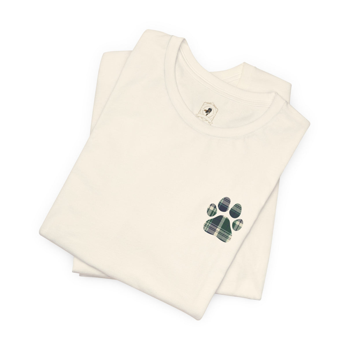 Country Estate Plaid Paw Print Tee | Navy and Natural