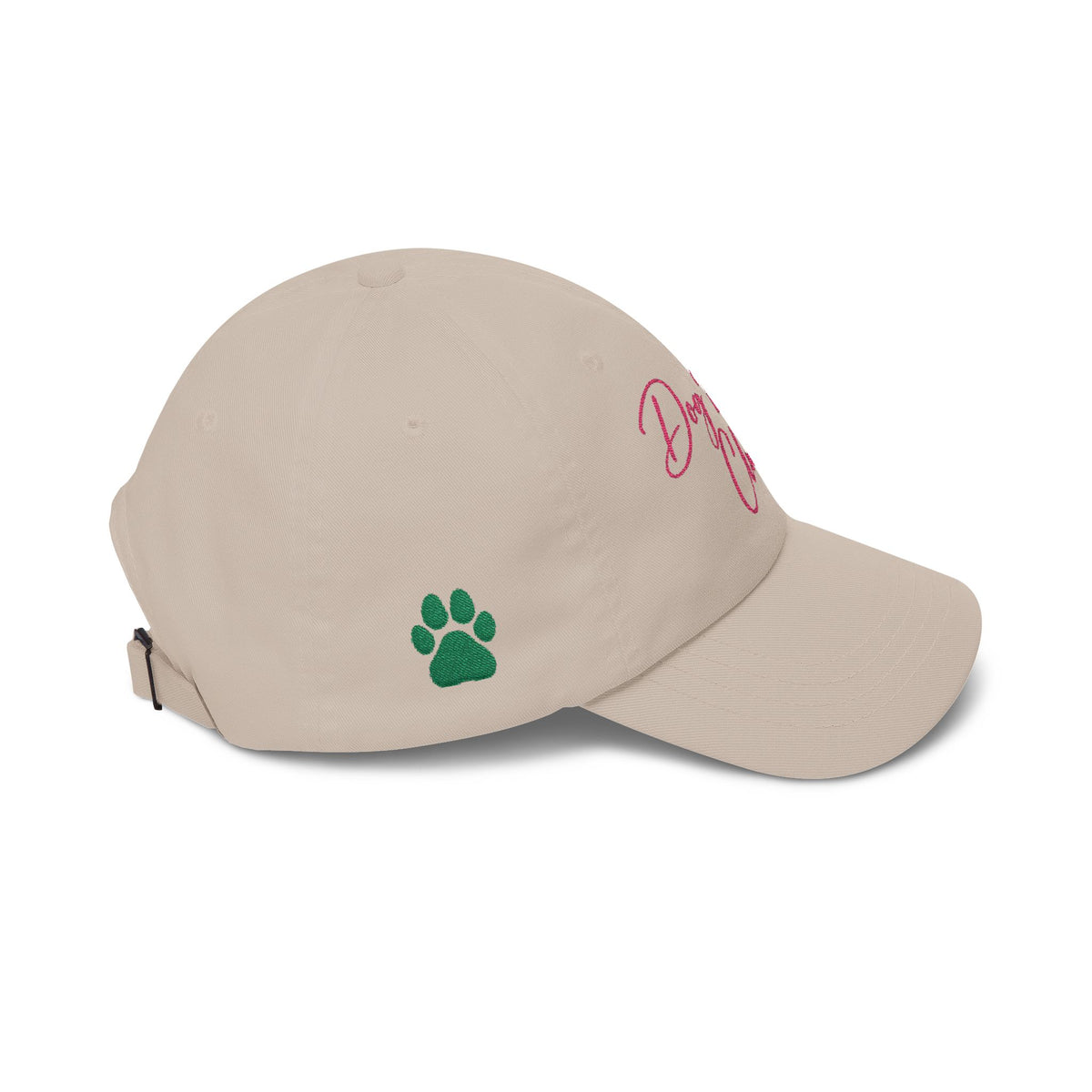 The Dog Mom Club Green Embroidered Cap Pink Logo