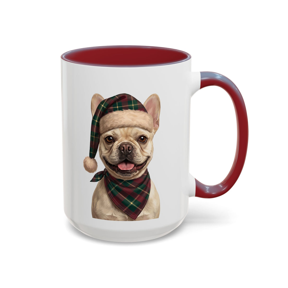 Cream Frenchie Holiday Mug | Maroon | 15oz