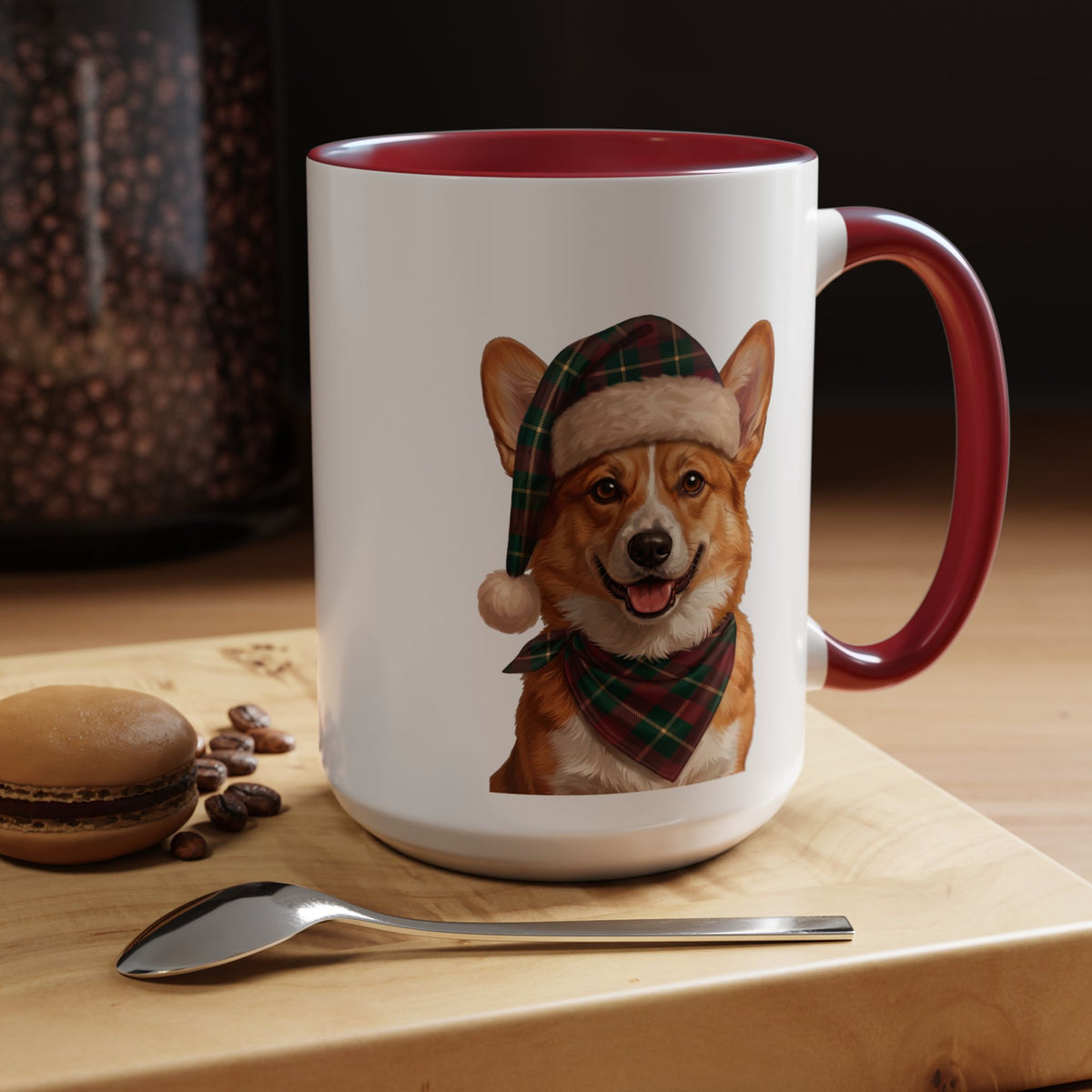 Corgi Holiday Mug | Maroon | 15oz