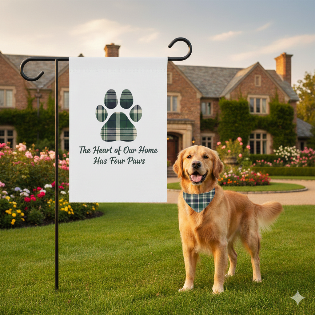 Plaid Paw Print Garden Flag | Navy | Country Estate Collection