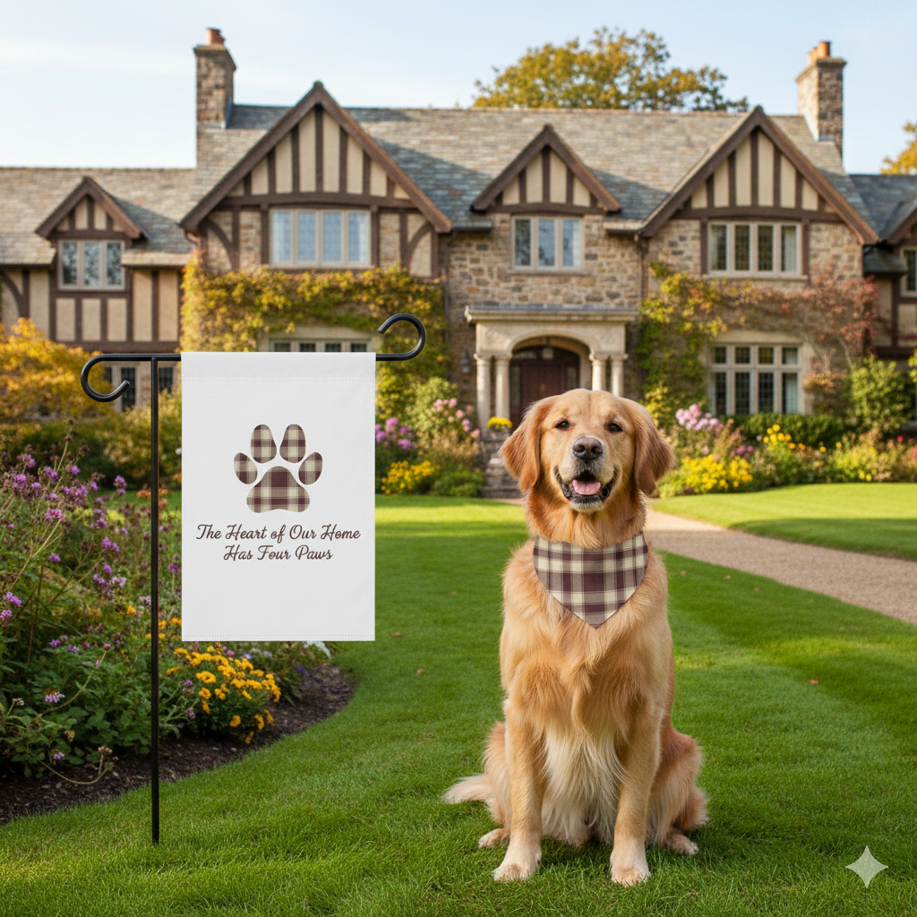 Plaid Paw Print Garden Flag | Maroon | Country Estate Collection