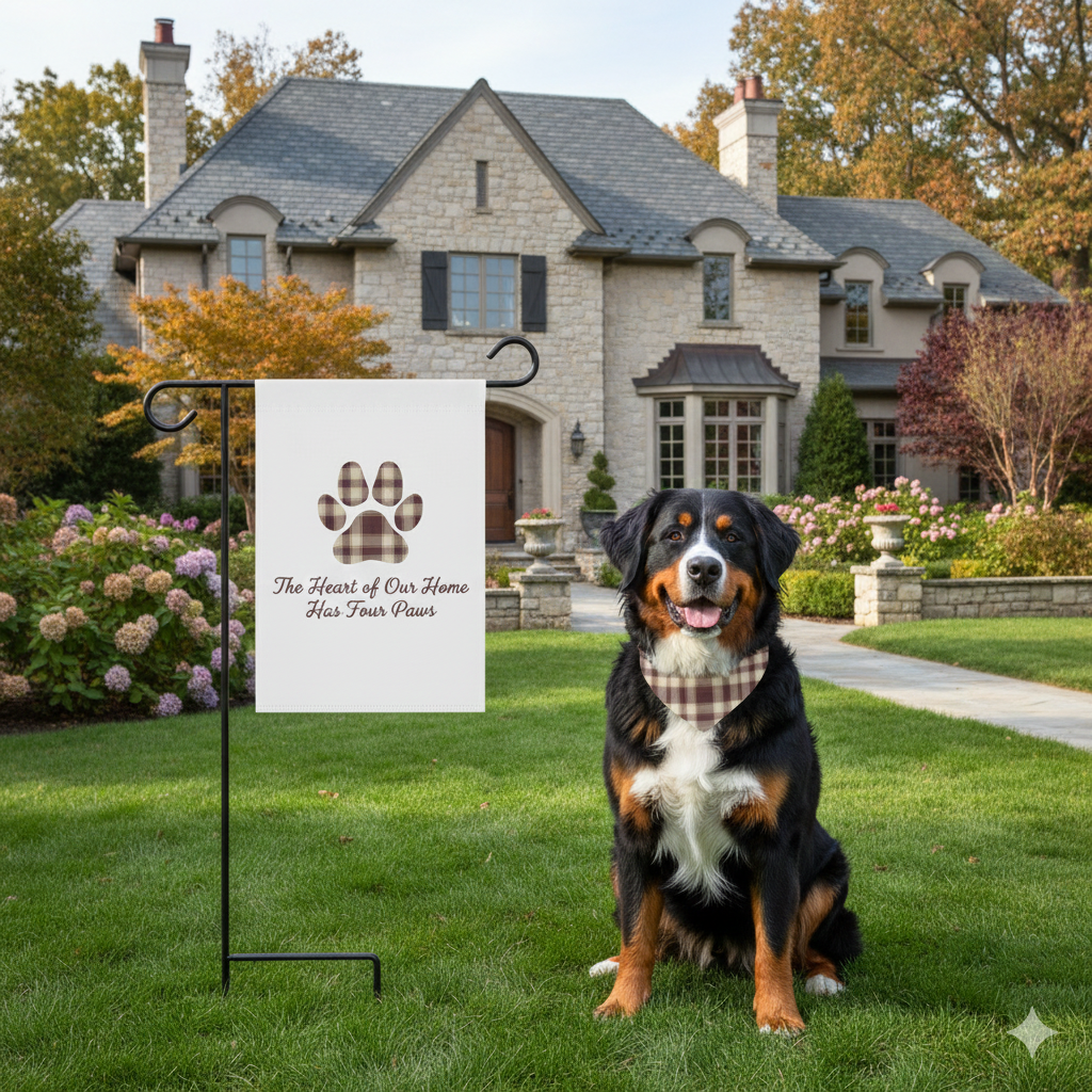 Plaid Paw Print Garden Flag | Maroon | Country Estate Collection