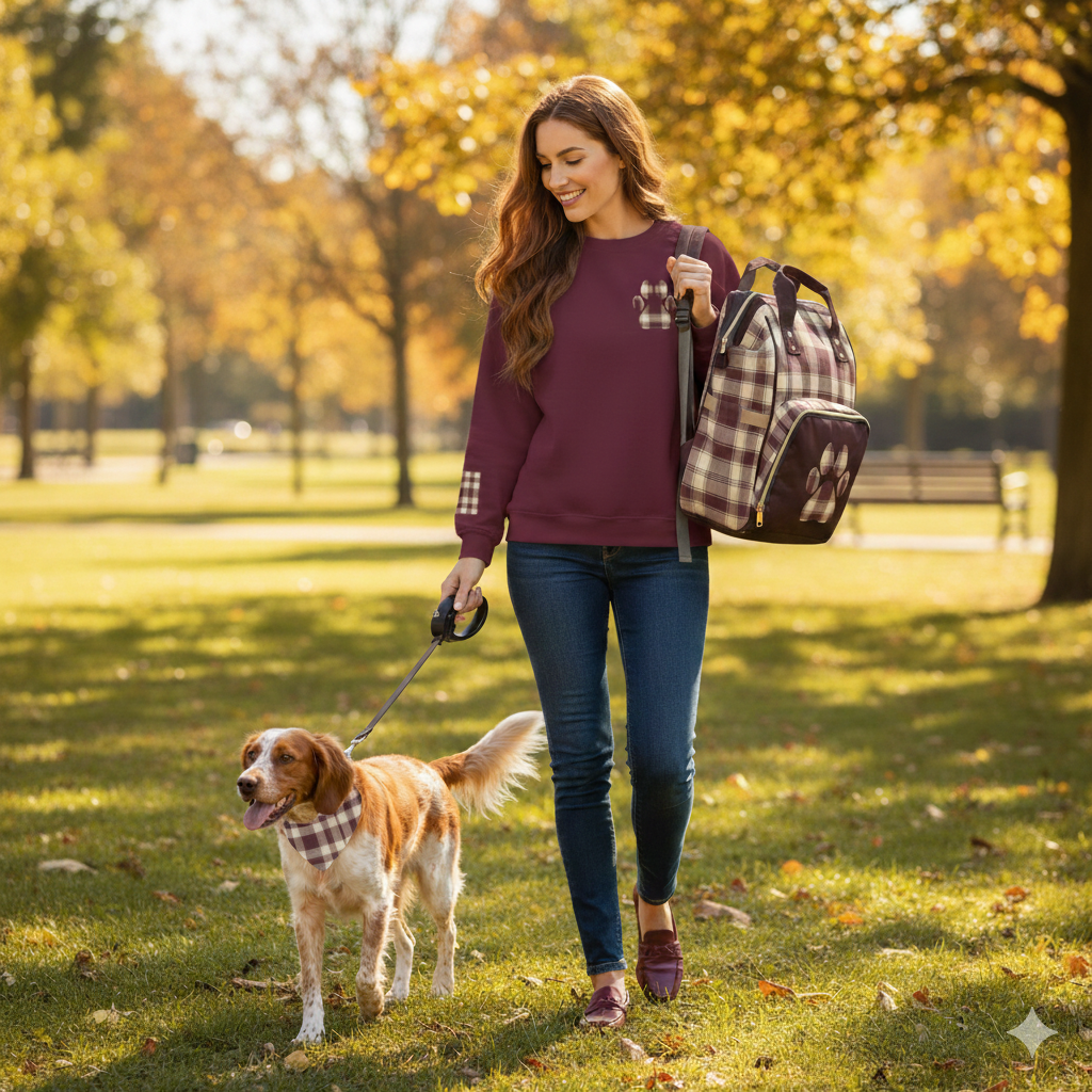Plaid Dog Backpack | Maroon | Country Estate Collection