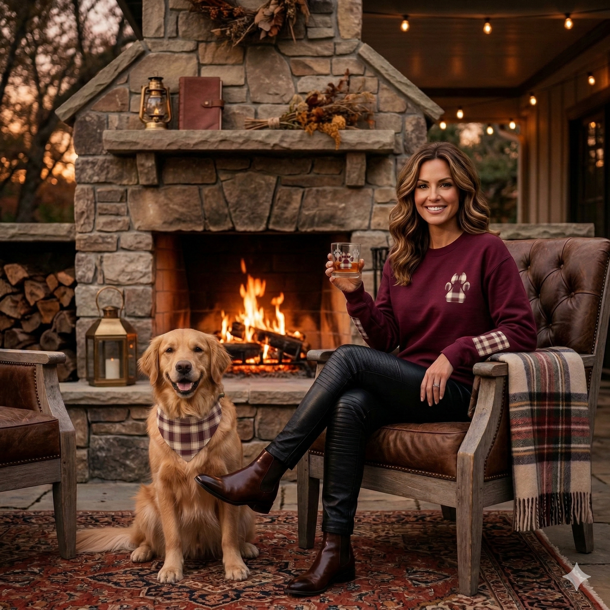 Paw Print Rocks Glass | Maroon | Country Estate Collection