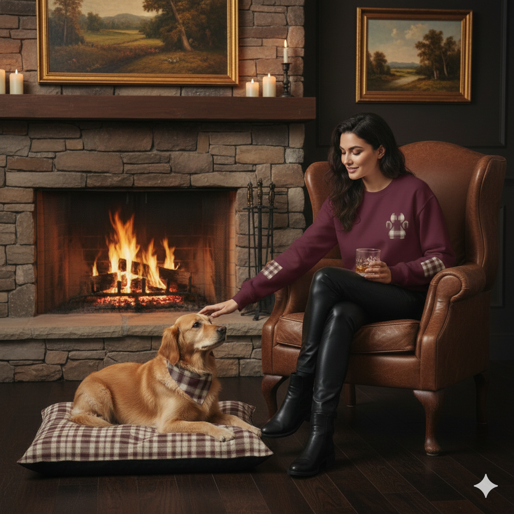 Plaid Paw Print Sweatshirt | Maroon | Country Estate Collection