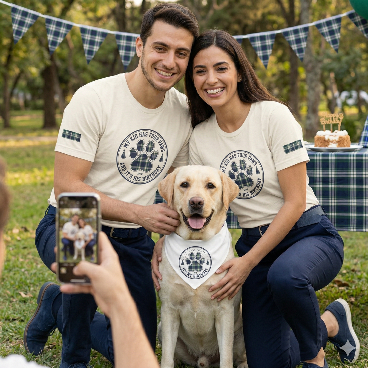 My Kid Has Four Paws And It's His Birthday  | Natural & Navy Plaid