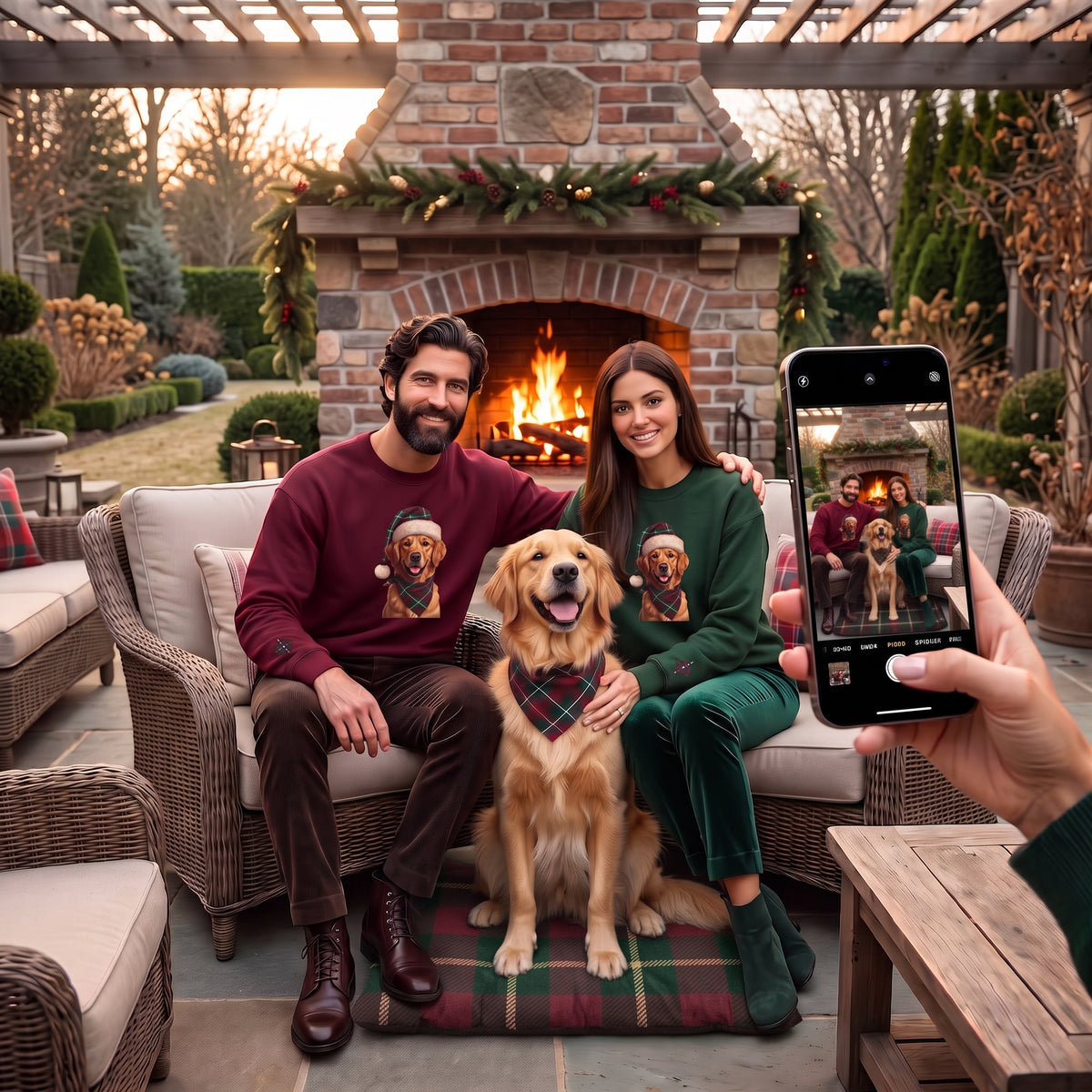 Golden Retriever Holiday Portrait Sweatshirt | Forest Green | Garnet