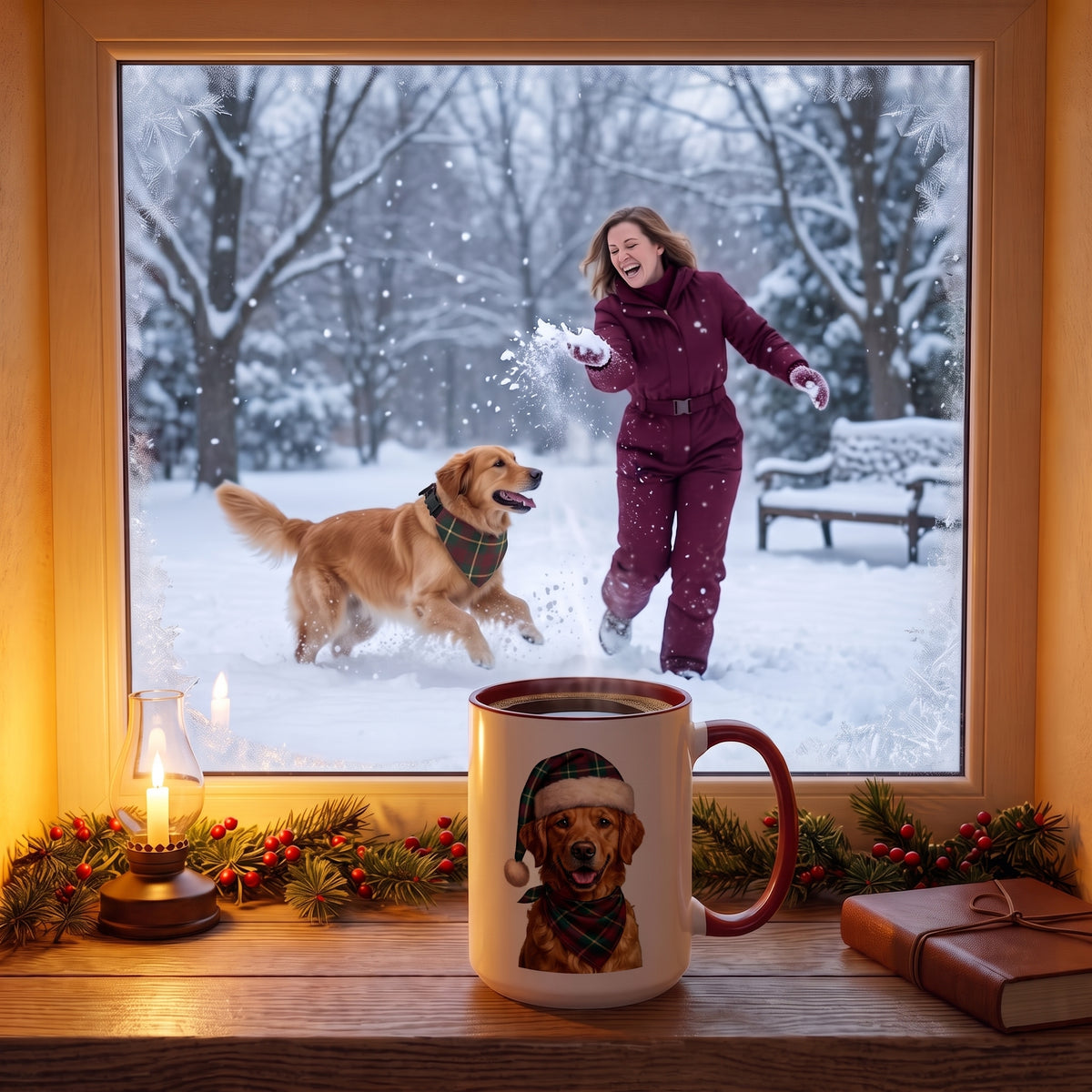 Golden Retriever Holiday Mug | Maroon | 15oz