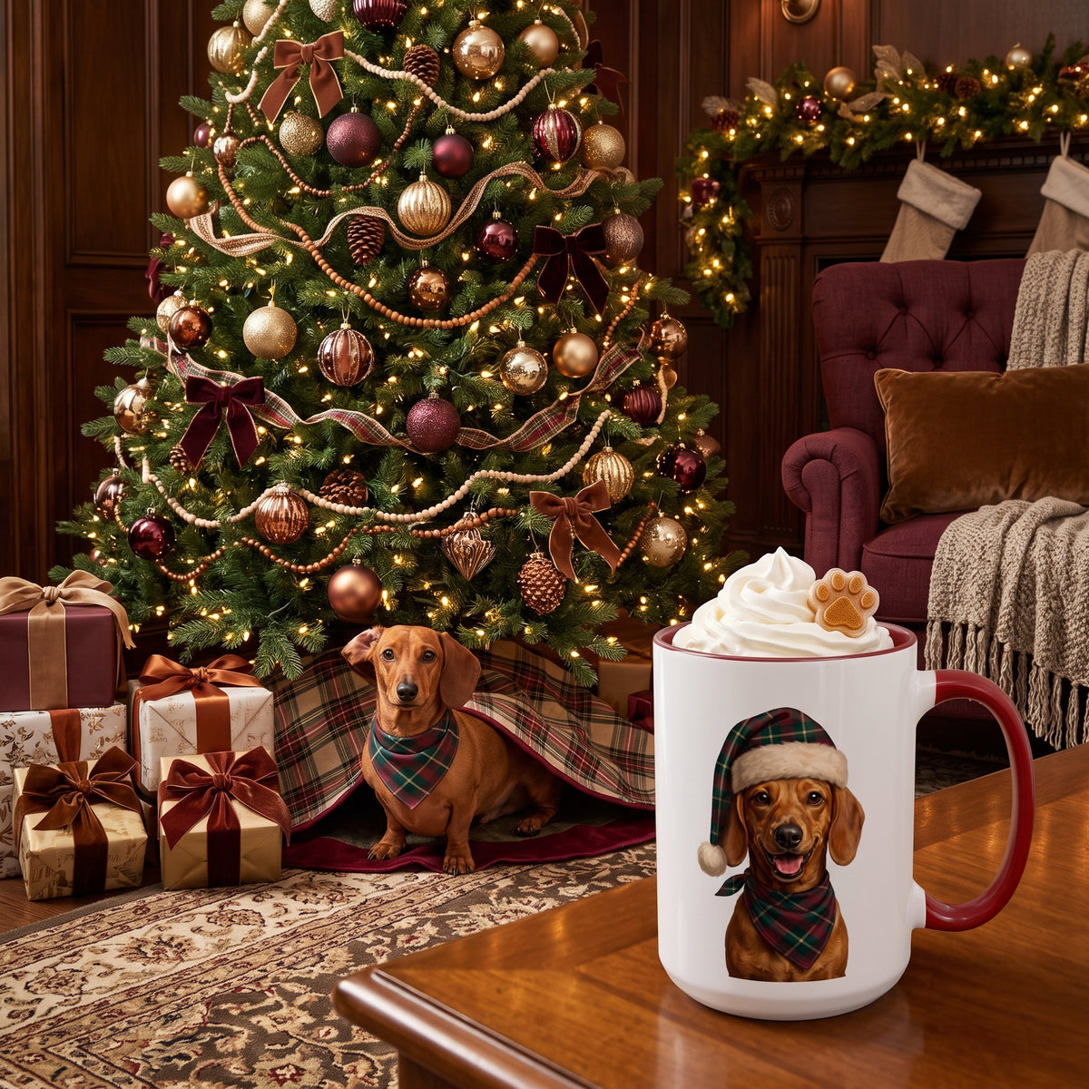 Dachshund Holiday Mug | Maroon | 15oz
