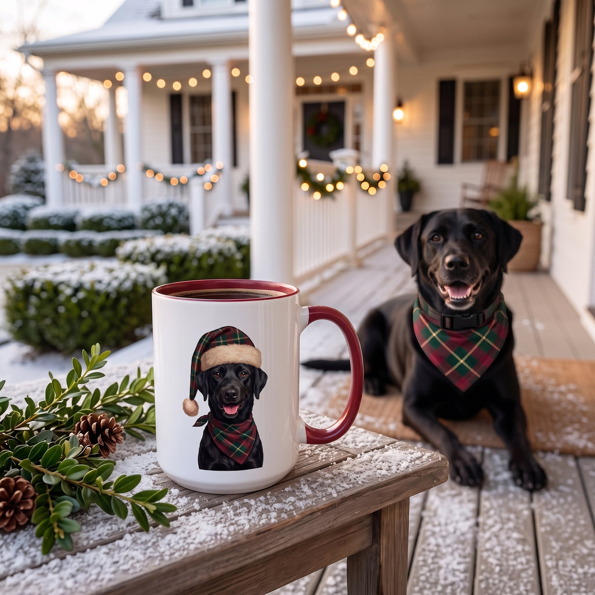 Black Lab Holiday Mug | Maroon | 15oz