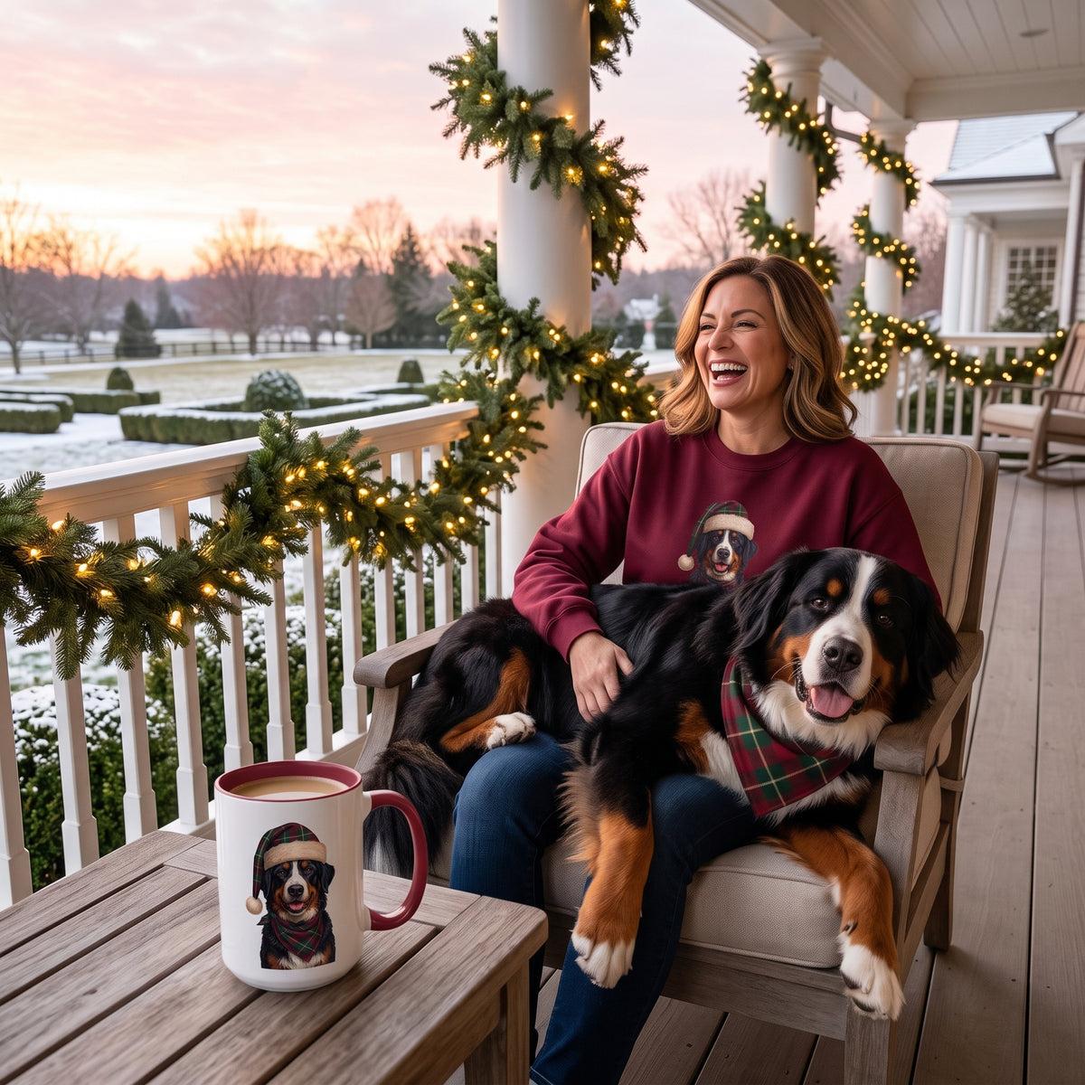 Bernese Mountain Dog Holiday Mug | Maroon | 15oz