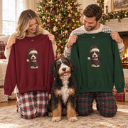 Bernedoodle Holiday Portrait Sweatshirt | Forest Green | Garnet