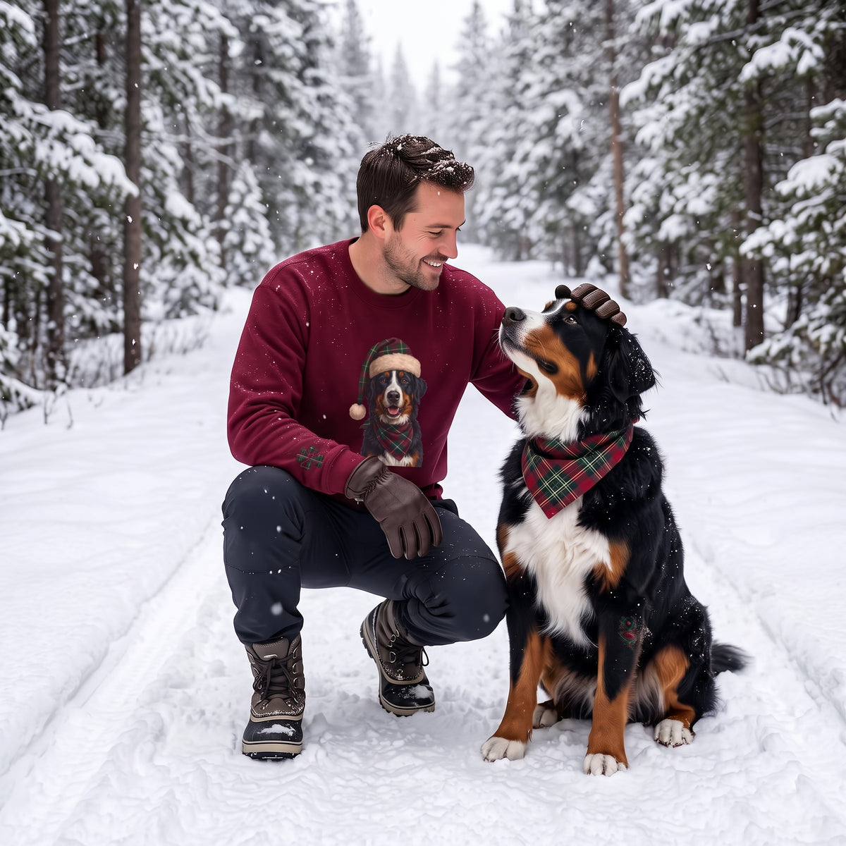 Bernese Mountain Dog Holiday Sweatshirt | Forest Green | Garnet