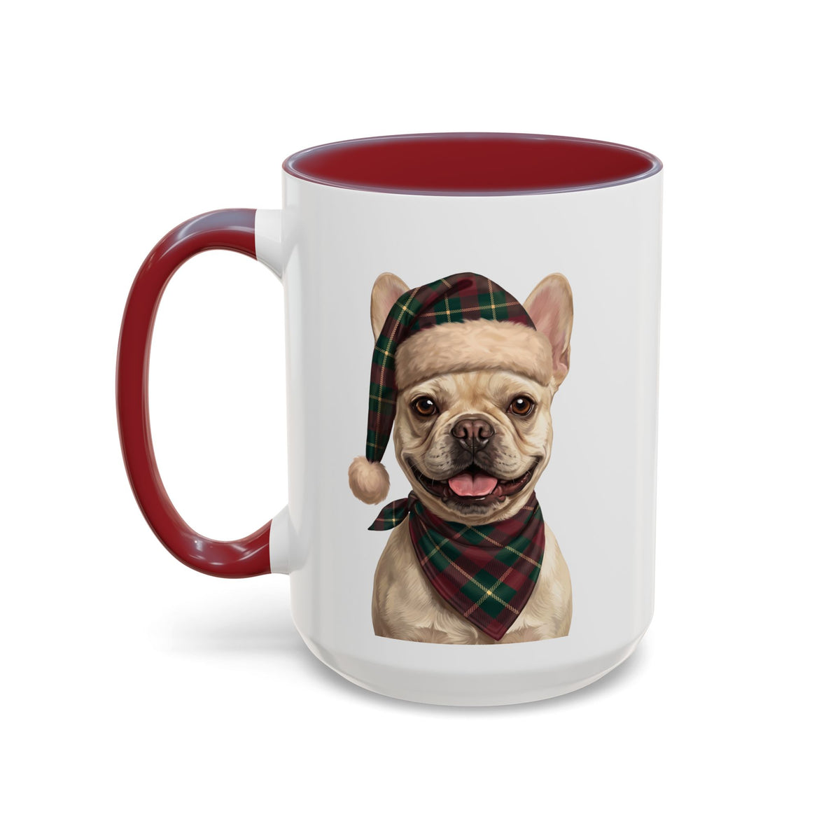 Cream Frenchie Holiday Mug | Maroon | 15oz