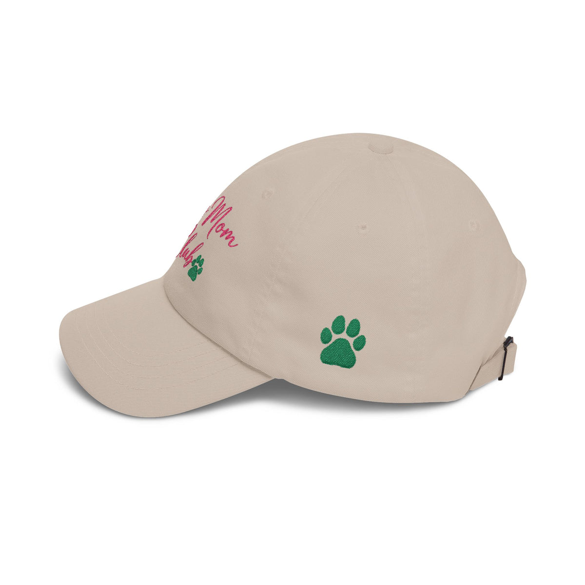 The Dog Mom Club Green Embroidered Cap Pink Logo