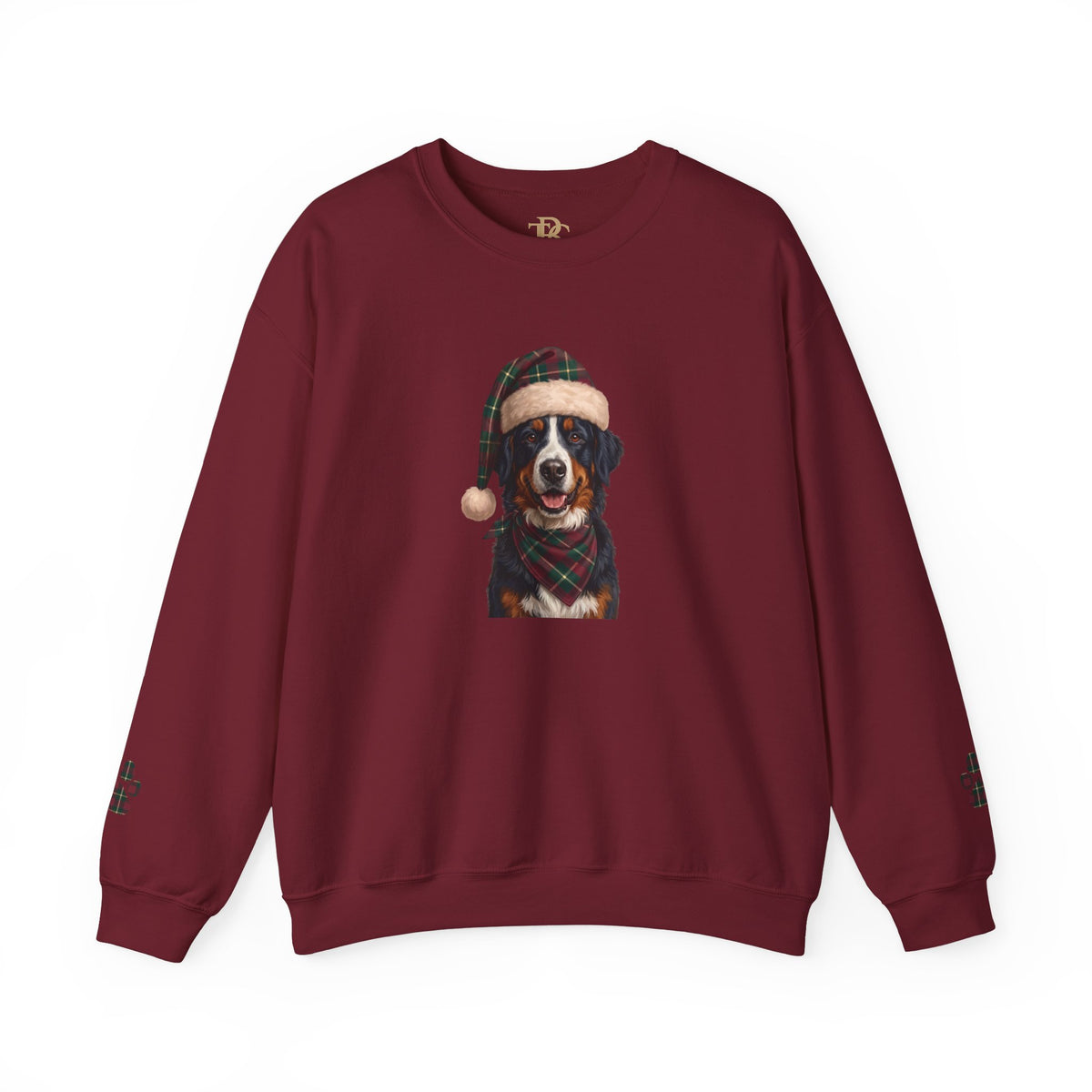 Bernese Mountain Dog Holiday Sweatshirt | Forest Green | Garnet